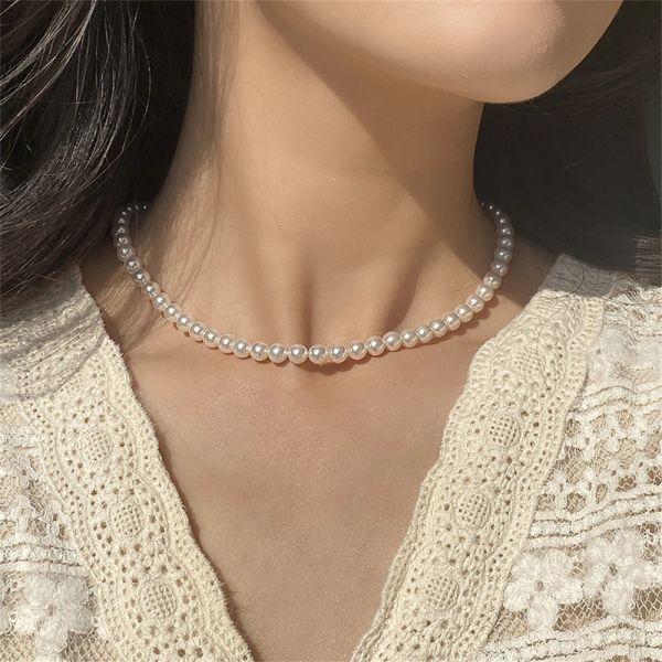 Colliers 4/6/8/10/14mm Imitation blanche Collier de perle collier de collier de collier en perles pour femmes bijoux de mariage à la mode