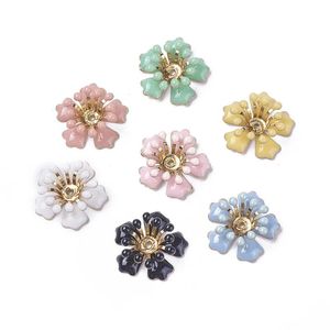 Colliers 50/100 pièces en laiton fleur perle bouchons embouts pendentif à breloques avec émail couleur mélangée et strass pour la fabrication de bijoux résultats de bricolage