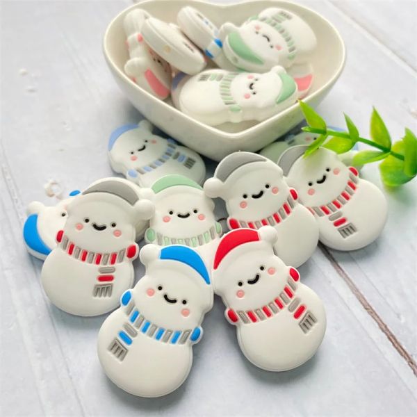 Colliers 50 / 100pcs Mini Christmas Series Snowman Silicone Beads Gift DIY Pacificier Collier Accessoires Baby Toys