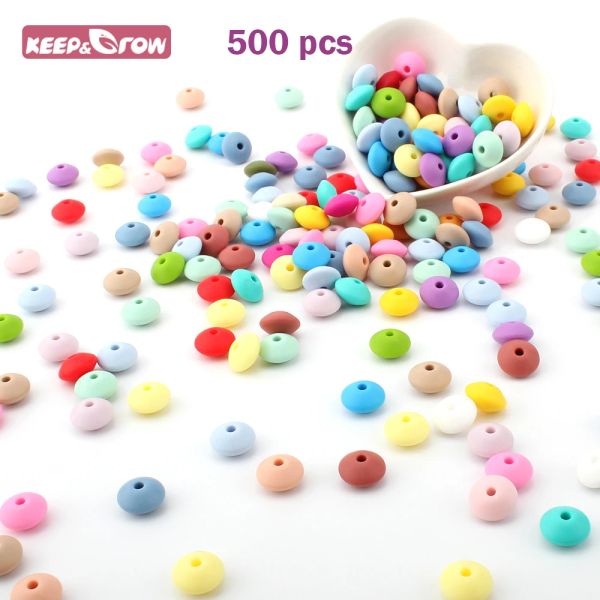 Colliers 500 pièces perles en Silicone 12MM lentille bricolage infantile sucette chaîne pendentif collier bébé anneau de dentition jouets boulier perle de dentition sans BPA