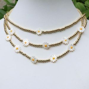 Kettingen 5 Stuks Boho Daisy Flower Charm Kralen Ketting Voor Vrouwen 4 Mm Gouden Bal Kralen Choker Kettingen Vrouwelijke Sieraden gift