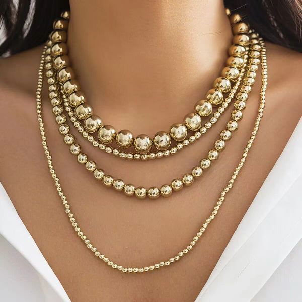 Colliers 5pcs Fashion Exagérée multicouche Big Big Gold Color Perles Collier pour femmes
