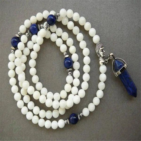 Collares 6 mm Lazuli Tridacna Piedra preciosa 108 Cuentas Mala Collar colgante Muñeca Lujo Unisex Sutra Bless Meditación Caliente Hecho a mano MONK manguito hombres