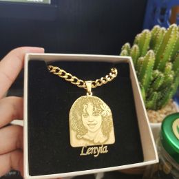 Kettingen 6mmcuban ketting Frosted portret ketting roestvrij staal goud aangepaste foto -naamplaat foto hangend kinderdag gezinscadeau