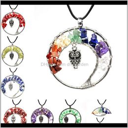 Collares 7 Chakra Cuarzo Piedra Natural Árbol de la Vida Collar de Búho Colgante Multicolor Encantos Joyería de Moda Drop Ship 380013 2H8Nb 93Fjy