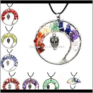 Kettingen 7 Chakra Quartz Natural Stone Tree of Life Owl ketting Multicolor hanger Charms Mode sieraden Drop Ship 380013 2H8NB 93FJY