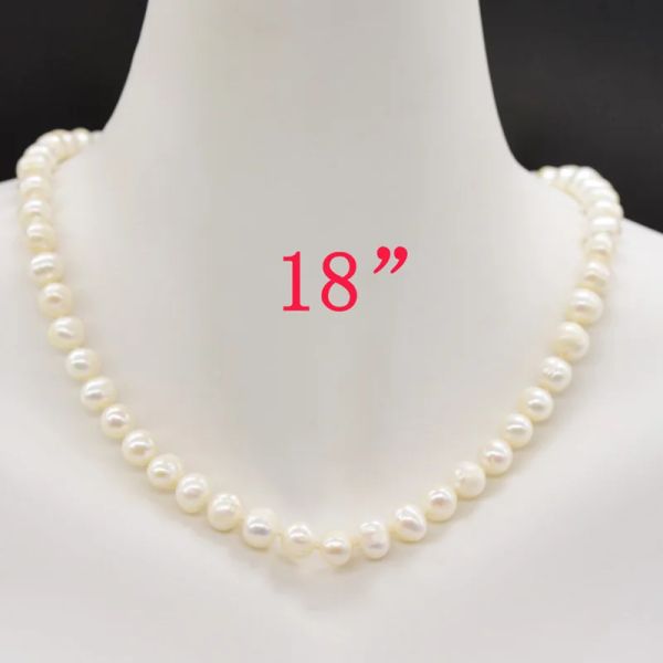 Colliers Collier classique de perles d'eau douce naturelles de 8 mm.Perles de culture 100% naturelles.Lieu d'origine : Taihu Lake Pearl, Chine 18