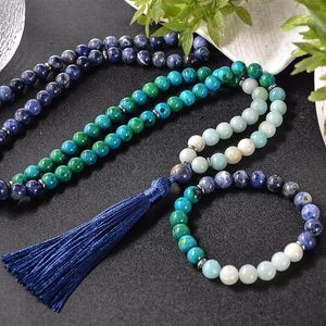 Kettingen 8 mm natuurlijke blauwe sodalite Phoenix lapis lazuli ite kralen ketting meditatie yoga zegening sieraden set 108 mala rozenkrans