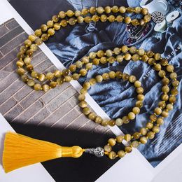 Collane 8mm Occhio di tigre naturale con perline 108 Mala Collana annodata Meditazione Yoga Gioielli Japamala Preghiera Rosario Bracciale Set