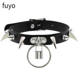 Colliers 90S Rivet Lock Pu Leather Colliers pour femmes homme punk rock Géométrie collier coullaces Choker Festival Bijoux