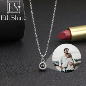 Colliers 925 Silver Custom Projection Photo Collier pour femmes Men Birthday Christmas Cadeaux Couples Famille Pet Memory Anniversary Gift