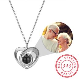 Colliers 925 Silver Love Heart Projection Collier Mémorial personnalisé Photo Pendre TRENDY Best Friends Cadeaux de vacances pour maman BFF Jewelry