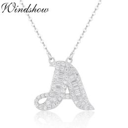 Collares Plata de Ley 925 AAA CZ Piedras 26 Letras Colgante Gargantilla Collar para Mujer Niña Joyería Undertale Pendentif Pendulo 40 cm + 5 cm