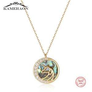 Colliers 925 Collier pendentif rond de la mode sterling licorne pour femmes Collier cristallin de couleur or de luxe