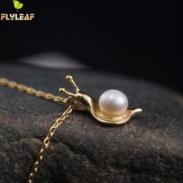 Colliers 925 en argent Sterling perle d'eau douce escargot collier pour femmes 18k or Style chinois femme Fine bijoux feuille de mouche nouveau