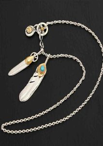 Kettingen 925 Sterling zilveren sieraden Takahashi Goro Feather Retro Long Chain Blue Turquoise Pendant voor mannen en vrouwen ketting2242092047