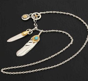 Kettingen 925 sterling zilveren sieraden Takahashi Goro Feather Retro lange ketting blauw turkoois hanger voor mannen en vrouwen Necklace2248306466