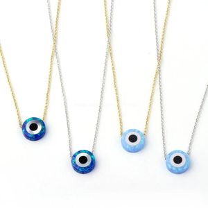 Colliers 925 Sterling Silver Link Chain Collier 10mm Rond Evil Eye Fire Opal Stone Bijoux