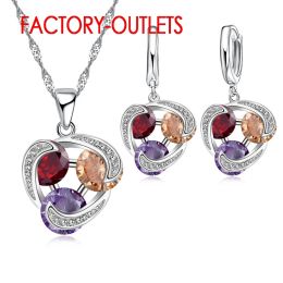 Colliers 925 Bijoux de mode à aiguille en argent sterling ensemble pour les femmes collier pendable Collier Boucles d'oreilles CZ Cumbic Zircoina Anniversary Party