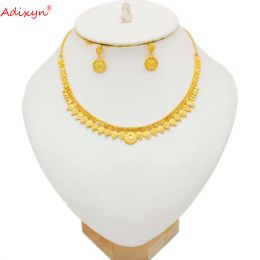 Collares Adixyn, collar para mujer, conjunto de joyería india para mujer, pendientes de Color dorado, Color dorado, Dubai, envío gratis