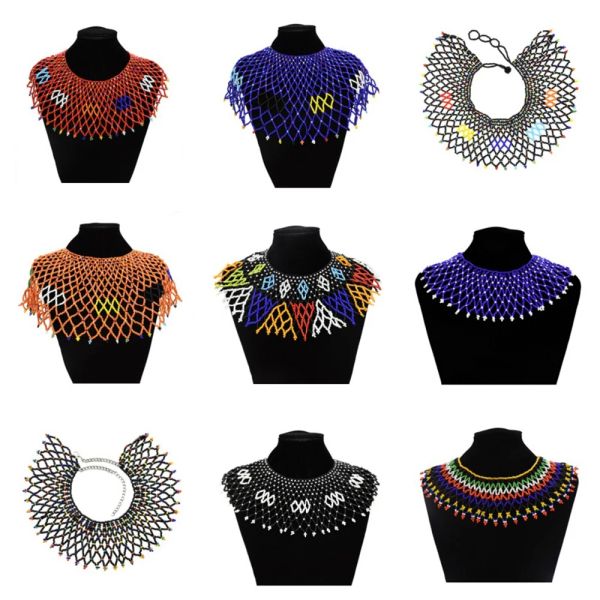 Collares Collar de gargantilla con pechera de cuentas coloridas étnicas africanas para mujer, collar de boda para fiesta de festival tribal indio, joyería llamativa de Nigeria