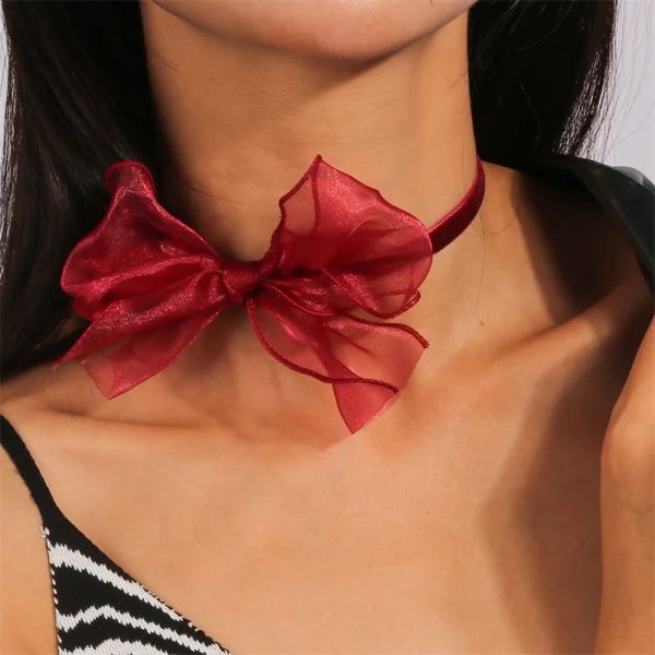 Colliers Aihua Sexy Red Bowknot Velvet Choker Colliers pour femmes Lace Chokers Bridal Wedding Party Bijoux sur le col Col