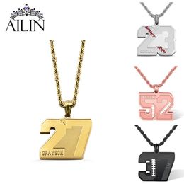 Colliers AILIN Dropshipping personnalisé hommes Baseball football en acier inoxydable collier nom pendentifs numéro bijoux fête des pères 2022 cadeau