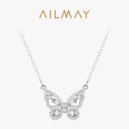 Colliers AILMAY 925 STERLING Silver Exquis Luxury Cle Cz Flying Butterfly Animal Collier pour femmes ACCESSOIRES DE FILLES FILLES