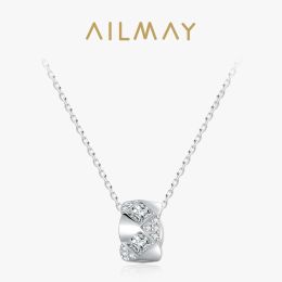 Colliers Ailmay Fashion Exquis 925 STERLING Silver Geometric Cut Sparkling CZ Pendant Collier Fomen Women Deging Engagement Bijoux