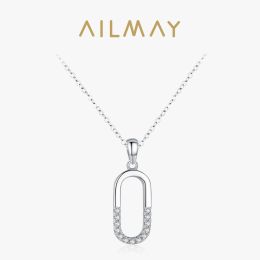 Kettingen ailmay eenvoudige letter o vorm geometrisch ovaal 925 sterling zilveren hanger ketting voor vrouw