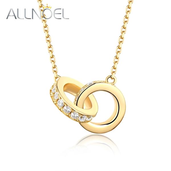 Colliers AllNoel Double Circle Pendant 925 Collier en argent sterling pour les femmes Zircon CZ Eternity Interlocking Hoop Infinity Bijoux