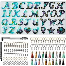 Kit de moules en résine époxy pour colliers, Style mixte, lettres en Silicone, ensemble de moules de moulage pour bricolage, porte-clés, pendentif, accessoires de fabrication de bijoux