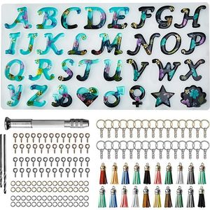 Kettingen Alfabet Epoxyhars Mal Kit Gemengde Stijl Siliconen Letters Gietvormen Set voor Diy Sleutelhanger Hanger Sieraden Maken Accessoires