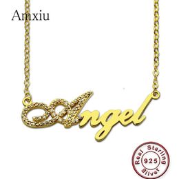 Kettingen Amxiu 100% 925 Sterling Zilver Aangepaste Naam Ketting Zirkonia Sieraden Gepersonaliseerde Choker Ketting Voor Vrouwen Huwelijkscadeau Bijoux