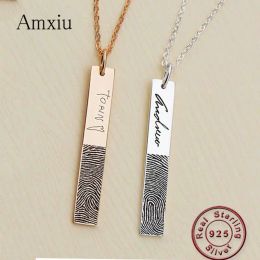 Colliers AMXIU Nom d'empreinte personnalisée 925 Collier pendentif en argent sterling pour les amoureux des cadeaux de fête de mariage