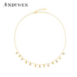 Collares ANDYWEN 925 Sterling Silver Gold Ovals Charm Zircon CZ Gargantilla Collar de cadena 35 Plus 5 cm Extender 2021 Fiesta Joyería de lujo