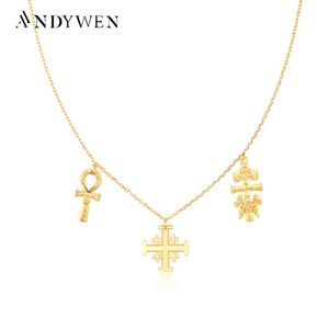 Kettingen ANDYWEN Nieuwe 925 Sterling Zilver Gouden Kruis HEILIGE Charme Hanger Horoscoop Ketting Choker Lange Ketting Sieraden Huwelijkscadeau