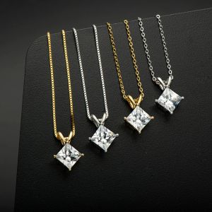 Kettingen Anziw 925 Sterling Zilver Princess Cut 7*7mm Zirconia Solitaire Hanger Ketting Esthetische Accessoires voor Vrouwen Sieraden