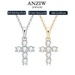 Kettingen Anziw Classic Charm Cross hang ketting 925 Sterling Silver Moissanite met certificaat voor vrouwelijke mannen Geschenken Kraag sieraden