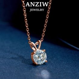 Kettingen Anziw Rose Gold vergulde moissaniet hanger ketting 6,5 mm (1.0ct) vonkerende D kleur diamant real 925 zilveren sieraden voor vrouwencadeau