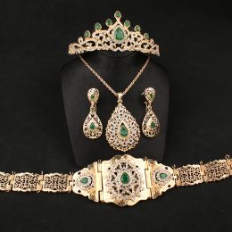 Colliers Arabian Wedding Jewelry Set Robe Robe Robe Boucles d'oreilles Collier Marocain Métal Chaîne de mariage Chaîne de tête de couronne de mariée