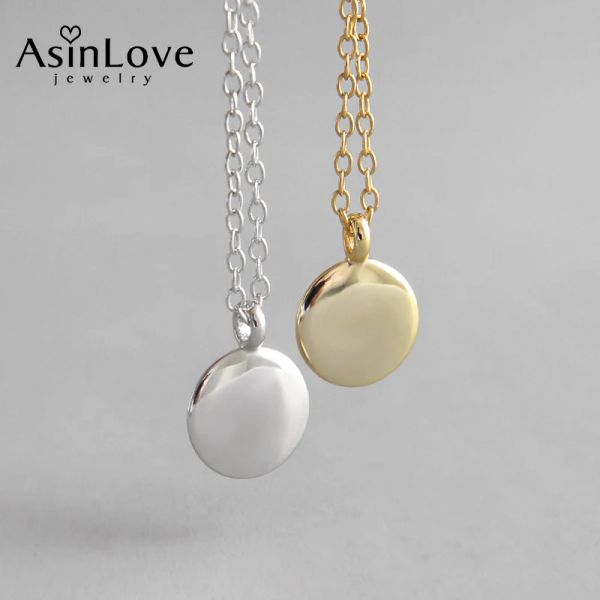 Colliers Asinlove simple 18 carats Gold Small Round Circle Pendant Collier Allmatch Colliers minuscules minimalistes Real 925 Silver Fine Jewelry