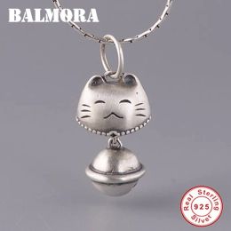 Kettingen Balmora Real 925 Sterling Silver Cute Catbell retro hangers voor kettingen Vrouwen mannen koppels kinderen cadeau eenvoudige mode sieraden