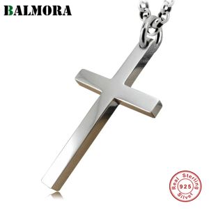 Colliers Balmora Real 925 argent sterling simple classique Jésus croix Pendant pour colliers femmes hommes chrétien cadeau bijoux de mode punk