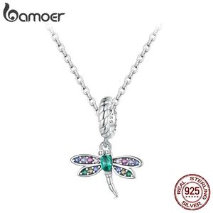 Colliers Bamoer 925 argent Sterling coloré Zircon libellule pendentif collier délicat insecte cou chaîne pour les femmes cadeau de saint valentin