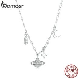 Colliers Bamoer 925 argent Sterling ciel étoilé pendentif collier étoile et planète collier ras du cou pour les femmes cadeau Zircon bijoux fins BSN292