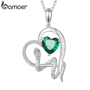 Colliers Bamoer Green Authentic Green CZ Snake Pendant Collier Cat Unicorne Géométrique Heart Chaîne de cou pour les femmes Gift Birthday