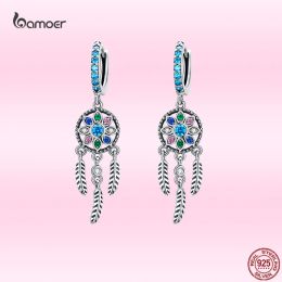 Colliers Bamoer Mode Bohème Dream Catcher Plume Dangle Boucles D'oreilles pour Femmes 925 Sterling Argent Pendentif Boucles D'oreilles Fine Party Bijoux