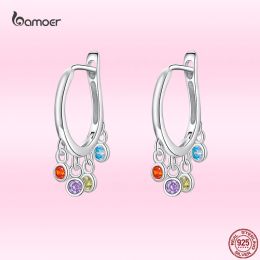 Colliers Bamoer Fashion Coloreful Honle Oreads for Women 100% 925 Silver Silver Colorful Zircon Pendant Boucles d'oreilles Elegant Jewelry Gift