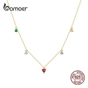 Colliers Bamoer Gold Coloré Zircon Ruby Collier Sterling Sier Chaîne Ras Du Cou Pour Femmes Coeur Pierre Mode Bijoux Cadeau Tendance Chaude